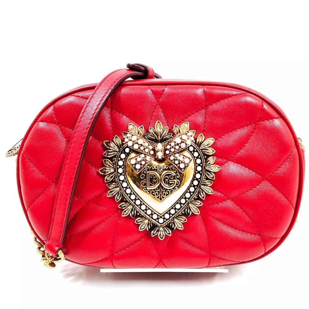 Dolce & Gabbana Devotion Red Crossbody Camera Bag, Gold heart